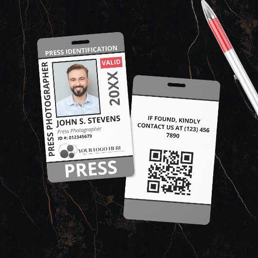 Graue Pressefoto- und Logopresse-ID-QR-Code Ausweis