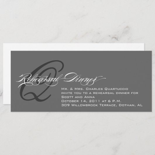 Graue Probe Einladung Monogramm Q (Vorne/Hinten)