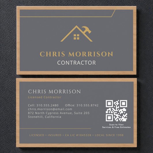 Graue professionelle Holz-QR-Code Visitenkarte