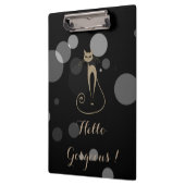 Graue Punkte auf schwarzem Hintergrund, Katze, Hal Klemmbrett (Links)