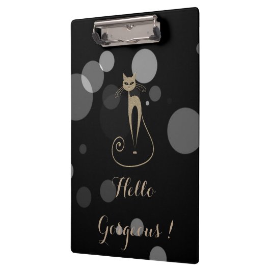 Graue Punkte auf schwarzem Hintergrund, Katze, Hal Klemmbrett (Links)