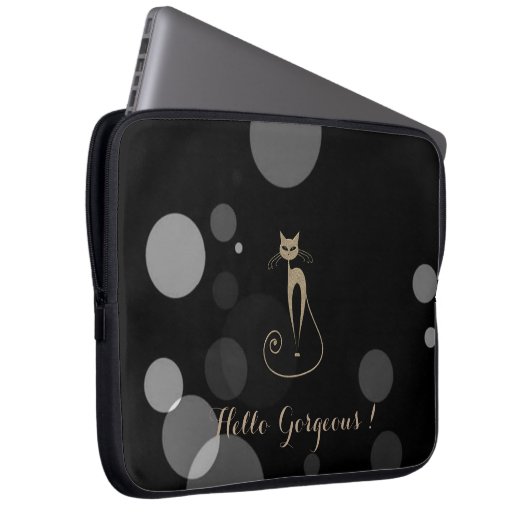 Graue Punkte auf schwarzem Hintergrund, Katze, Hal Laptopschutzhülle (Vorne Rechts)