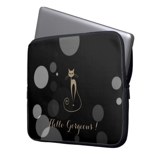 Graue Punkte auf schwarzem Hintergrund, Katze, Hal Laptopschutzhülle (Vorderseite Links)