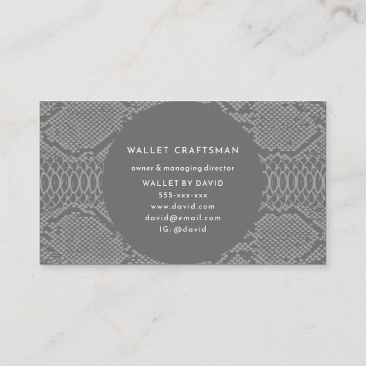 Graue Python Skin Business Card Visitenkarte (Rückseite)