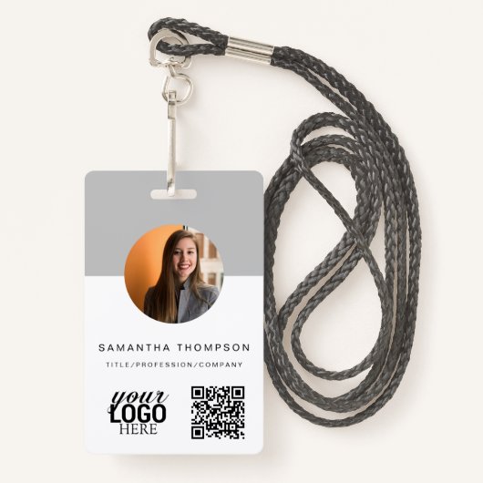 Graue QR-Code Business-Logo-ID-Karte Ausweis (Vorderseite mit Schlüsselband)