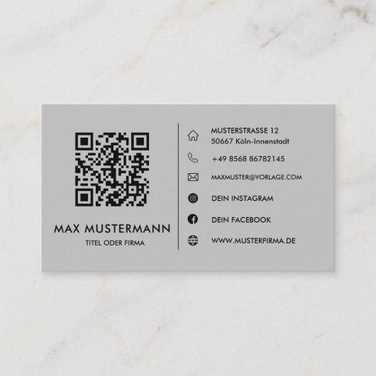 Graue QR Code Visitenkarte Gestalten (Vorderseite)