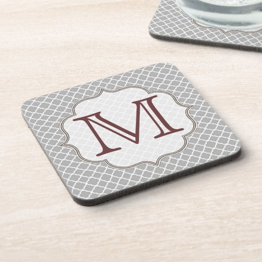 Graue Quarterfolie Latti Monogram Drink Untersetze Getränkeuntersetzer (Linke Seite)