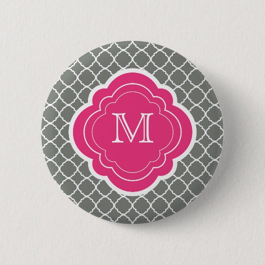 Graue Quatrefolie mit rosa Monogramm Button (Vorderseite)