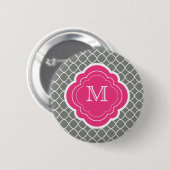 Graue Quatrefolie mit rosa Monogramm Button (Vorne & Hinten)