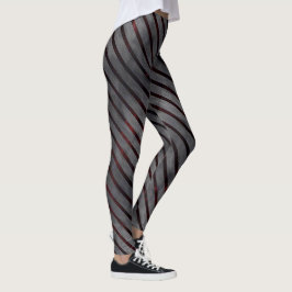 Graue Querstreifen mit kleinem Quadrat, rötlich Leggings