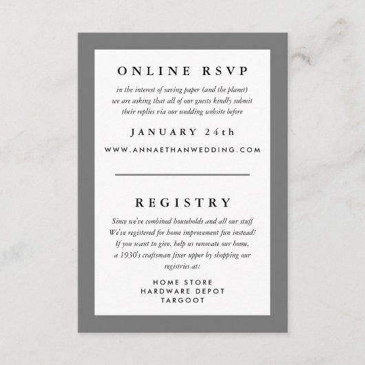 Graue Rahmen für die Hochzeitserwiderung UAWG und Begleitkarte (Vorderseite)