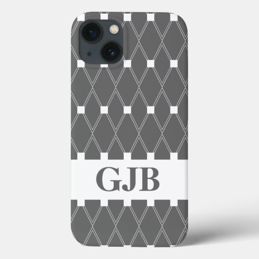 Graue Raute Gitter mit Monogramm Case-Mate iPhone Hülle (Rückseite)