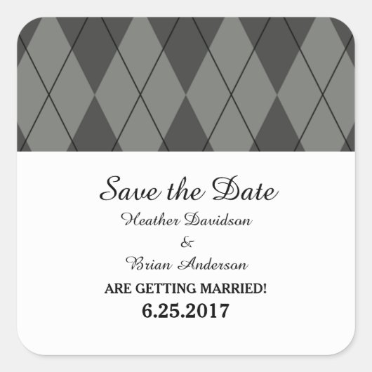Graue Raute Save the Date Stickers (Vorderseite)