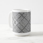 Graue RAUTE STRICK Große weiße Tasse + Text (Vorderseite Links)