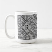 Graue RAUTE STRICK Große weiße Tasse + Text (Links)