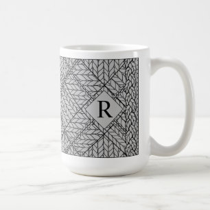 Graue RAUTE STRICK Große weiße Tasse + Text