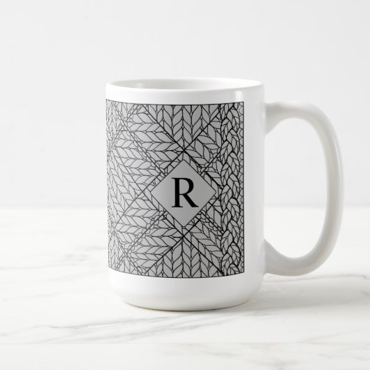 Graue RAUTE STRICK Große weiße Tasse + Text (Rechts)