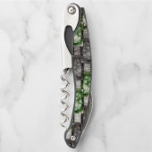 Graue rechteckige, geschnitzte und grün gefärbte S Kellnermesser (Vorderseite)