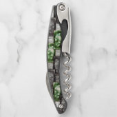 Graue rechteckige, geschnitzte und grün gefärbte S Kellnermesser (Rückseite)