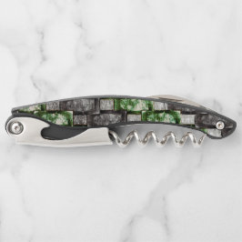 Graue rechteckige, geschnitzte und grün gefärbte S Kellnermesser