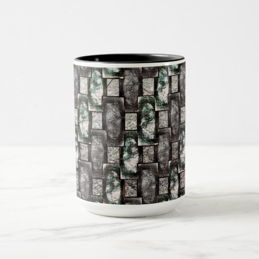 Graue rechteckige, geschnitzte und grün gefärbte S Tasse (Zentrum)