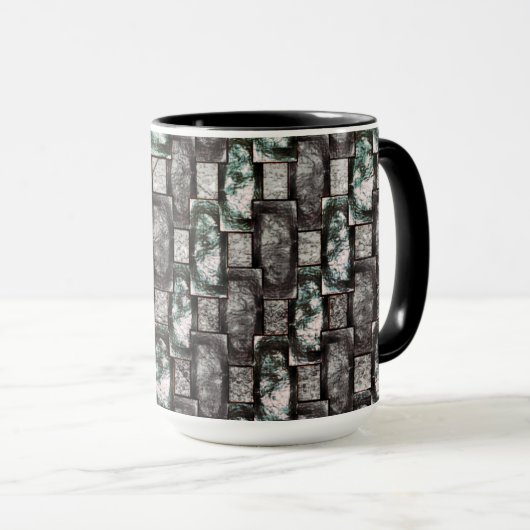 Graue rechteckige, geschnitzte und grün gefärbte S Tasse (VorderseiteRechts)