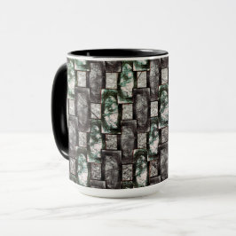 Graue rechteckige, geschnitzte und grün gefärbte S Tasse