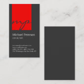 Graue Red Strip Script Monogram Business Card Visitenkarte (Vorne/Hinten)