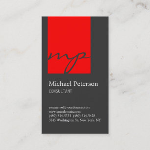Graue Red Strip Script Monogram Business Card Visitenkarte