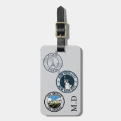 Graue Reisepass-Stempel Monogramm-Initialen Gepäckanhänger (Vorderseite vertikal)