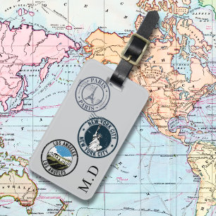 Graue Reisepass-Stempel Monogramm-Initialen Gepäckanhänger