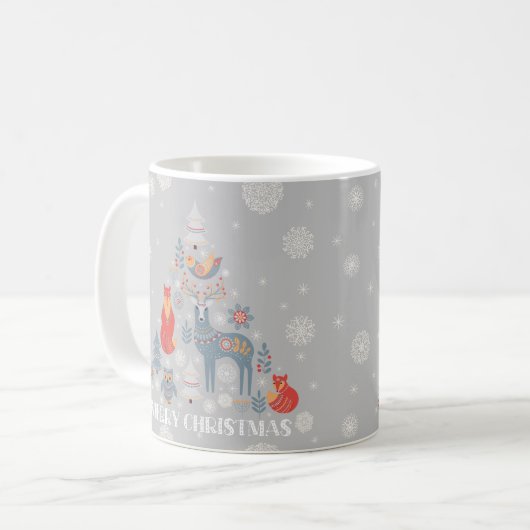 Graue Rentiere skandinavische Schneeflocke Tier Kaffeetasse (Vorderseite Links)