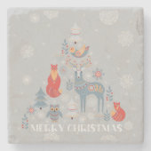 Graue Rentiere skandinavische Schneeflocke Tier Steinuntersetzer (Vorderseite)