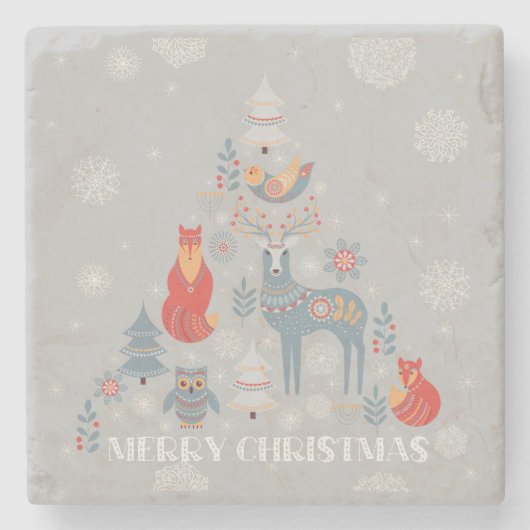 Graue Rentiere skandinavische Schneeflocke Tier Steinuntersetzer (Vorderseite)