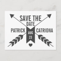 GRAUE RETRO-PFEILE UND HERZ SAVE-THE-DATE-POSTKART