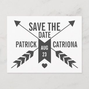 GRAUE RETRO-PFEILE UND HERZ SAVE-THE-DATE-POSTKART ANKÜNDIGUNGSPOSTKARTE