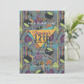 Graue Retro Witchy Halloween Einladung (Stehend Vorderseite)