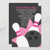 Graue/rosa auf der Bowling-Party Einladung (Vorne/Hinten)