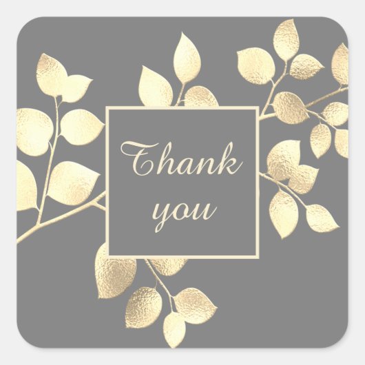 Graue rosa Blätter quadratische Aufkleber (Vorderseite)