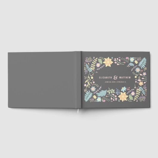 Graue Rosa Moderne Blumenhochzeit Gästebuch (Voll)