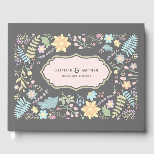 Graue Rosa Moderne Blumenhochzeit Gästebuch (Vorderseite)