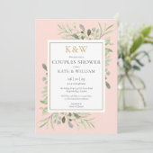 Graue Rosa Paare Dusche Einladung (Stehend Vorderseite)