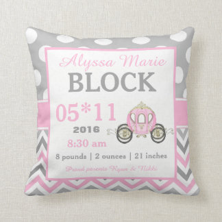 Graue rosa Prinzessin Carriage Baby Announcement Kissen