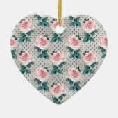 Graue Rosa Rosen Blumennoten Keramik Ornament (Vorne)