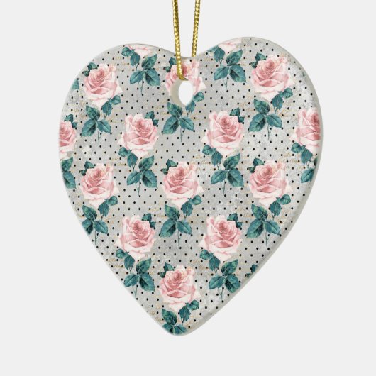 Graue Rosa Rosen Blumennoten Keramik Ornament (Links)