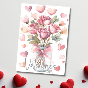 Graue rosa Rosen Glas Happy Valentinstag Feiertagskarte