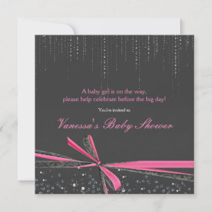 Graue & rosa Schleife Rhinestone Baby Shower Einla Einladung