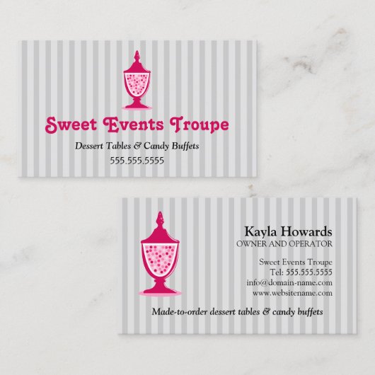 Graue rosa Süßigkeits-Buffet-Nachtisch-Tabellen Visitenkarte (Vorne/Hinten)