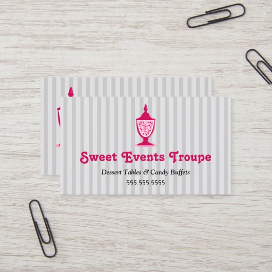Graue rosa Süßigkeits-Buffet-Nachtisch-Tabellen Visitenkarte (Vorderseite/Rückseite Beispiel)