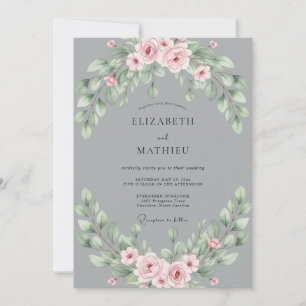Graue Rosé Blatt Hochzeit Einladung
